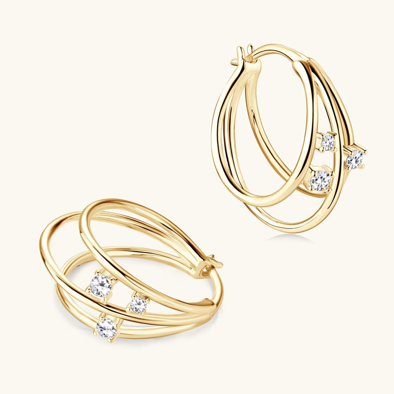 DAYBREAK - Triple Diamond Hoop Earrings